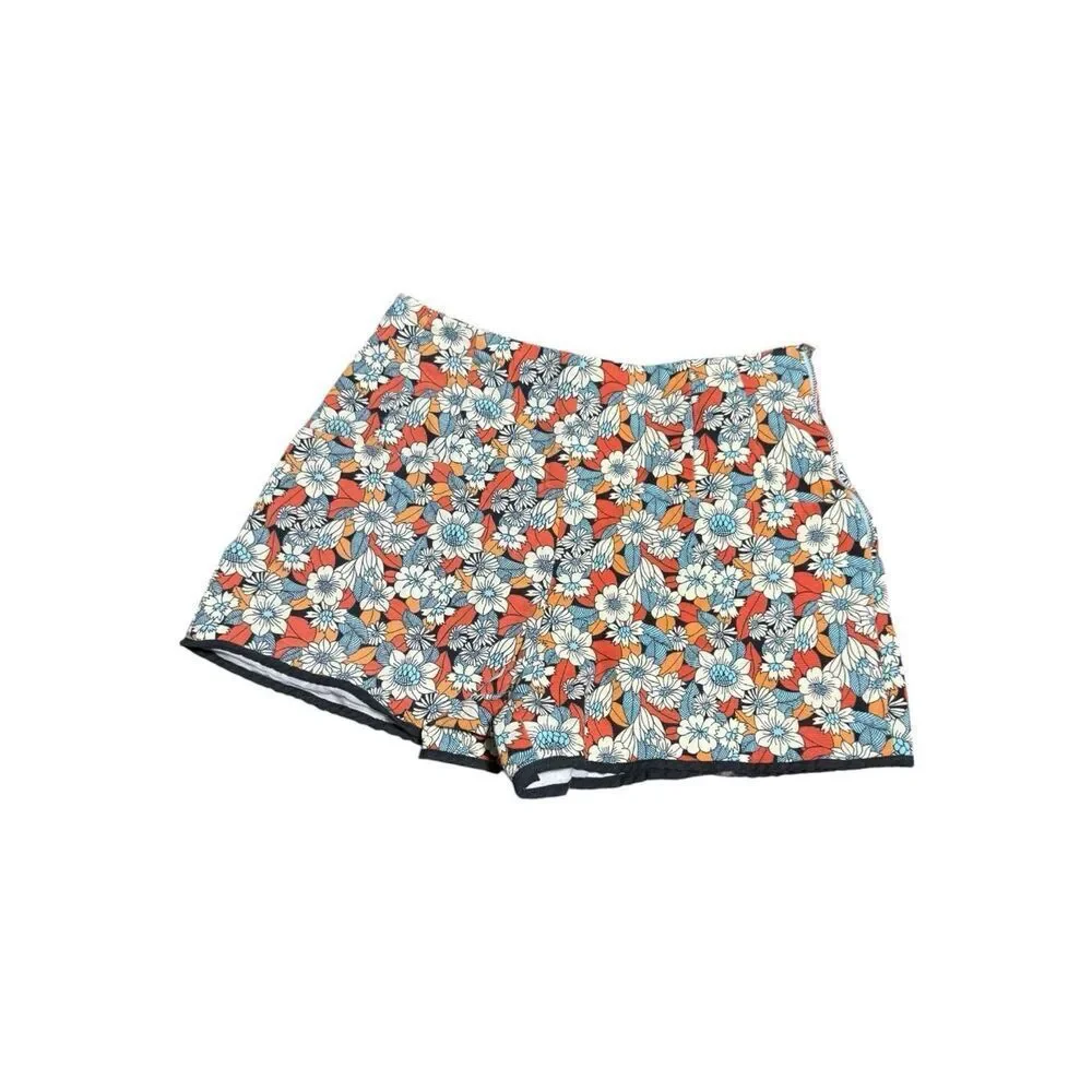Zara Trafaluc Shorts Women Small Orange Floral High Waisted 2in Inseam Pockets